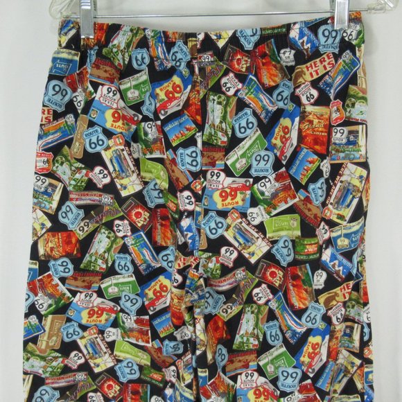 The Cats Pajamas PJ Lounge Pants Route 66 Collage Mens Medium Pockets Cotton - Picture 9 of 11